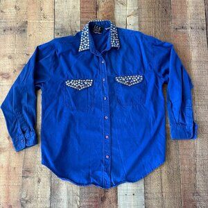 Vintage I.C.E. Lookny Blue Denim Shirt with Rhinestone Studded Collar & Pockets